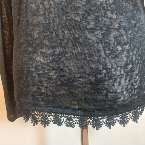 EYESHADOW SIZE M BLACK SHEER KNIT WITH LACE TRIM LONG SLEEVE TOP - Picture 6 of 11